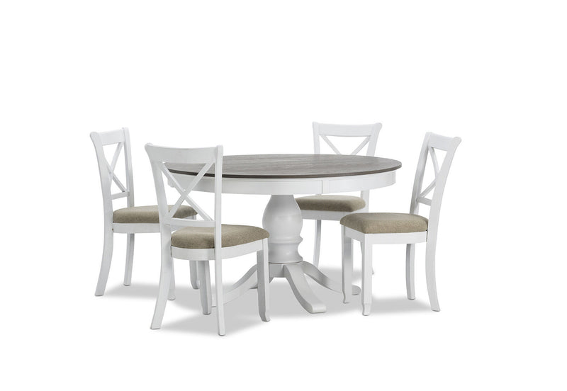 MARSEILLE MK2 5 PIECE DINING SUITE WITH MALU DINING CHAIRS WHITE/GREY