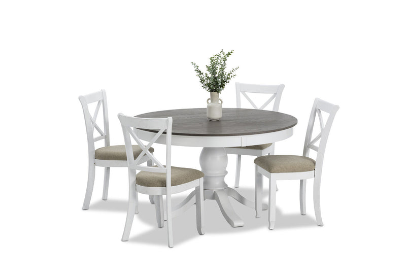 MARSEILLE MK2 5 PIECE DINING SUITE WITH MALU DINING CHAIRS WHITE/GREY