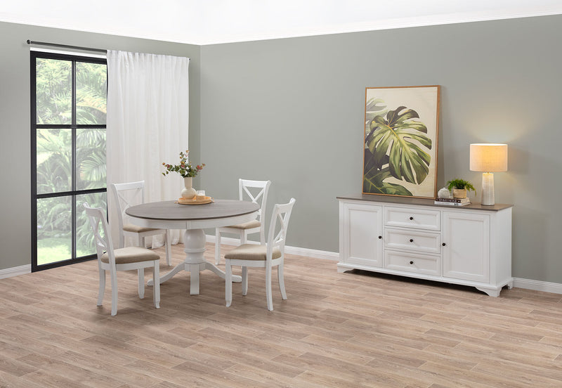 MARSEILLE MK2 5 PIECE DINING SUITE WITH MALU DINING CHAIRS WHITE/GREY