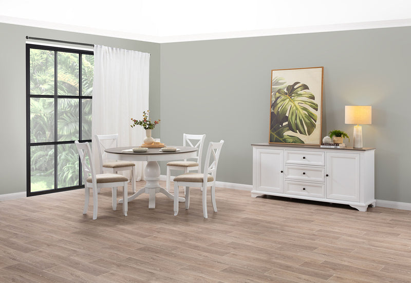 MARSEILLE MK2 5 PIECE DINING SUITE WITH MALU DINING CHAIRS WHITE/GREY