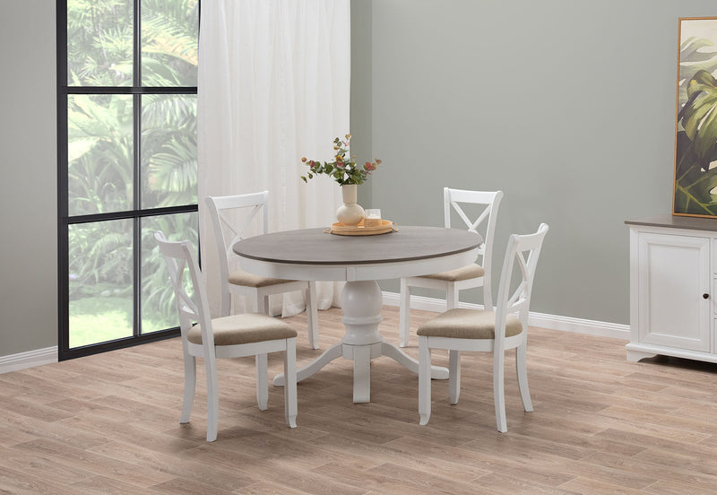 MARSEILLE MK2 5 PIECE DINING SUITE WITH MALU DINING CHAIRS WHITE/GREY