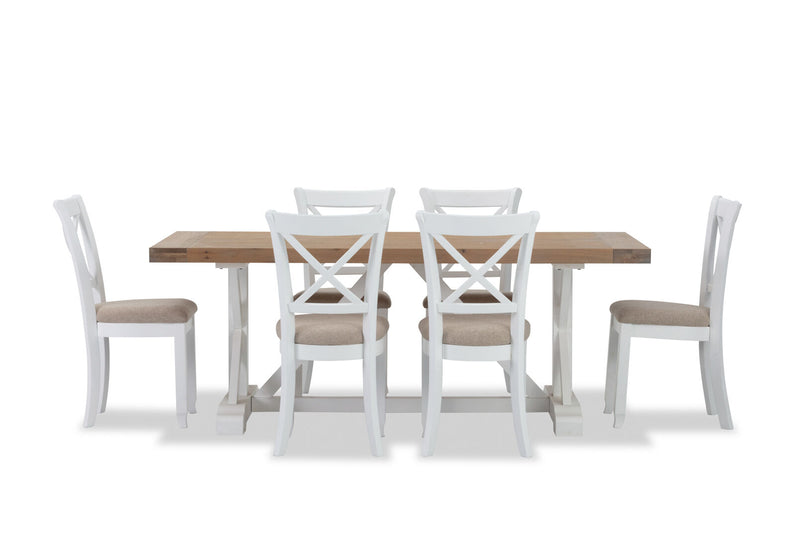 NORMANDY 7 PIECE DINING SUITE WITH MALU DINING CHAIRS  WHITE/OAK
