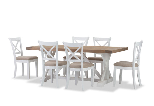 NORMANDY 7 PIECE DINING SUITE WITH MALU DINING CHAIRS  WHITE/OAK
