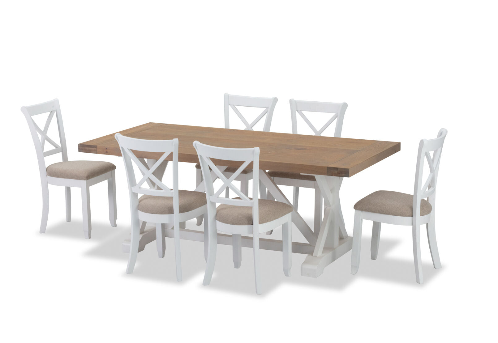 NORMANDY 7 PIECE DINING SUITE WITH MALU DINING CHAIRS  WHITE/OAK