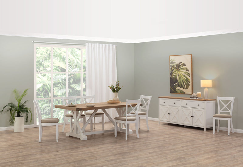 NORMANDY 7 PIECE DINING SUITE WITH MALU DINING CHAIRS  WHITE/OAK