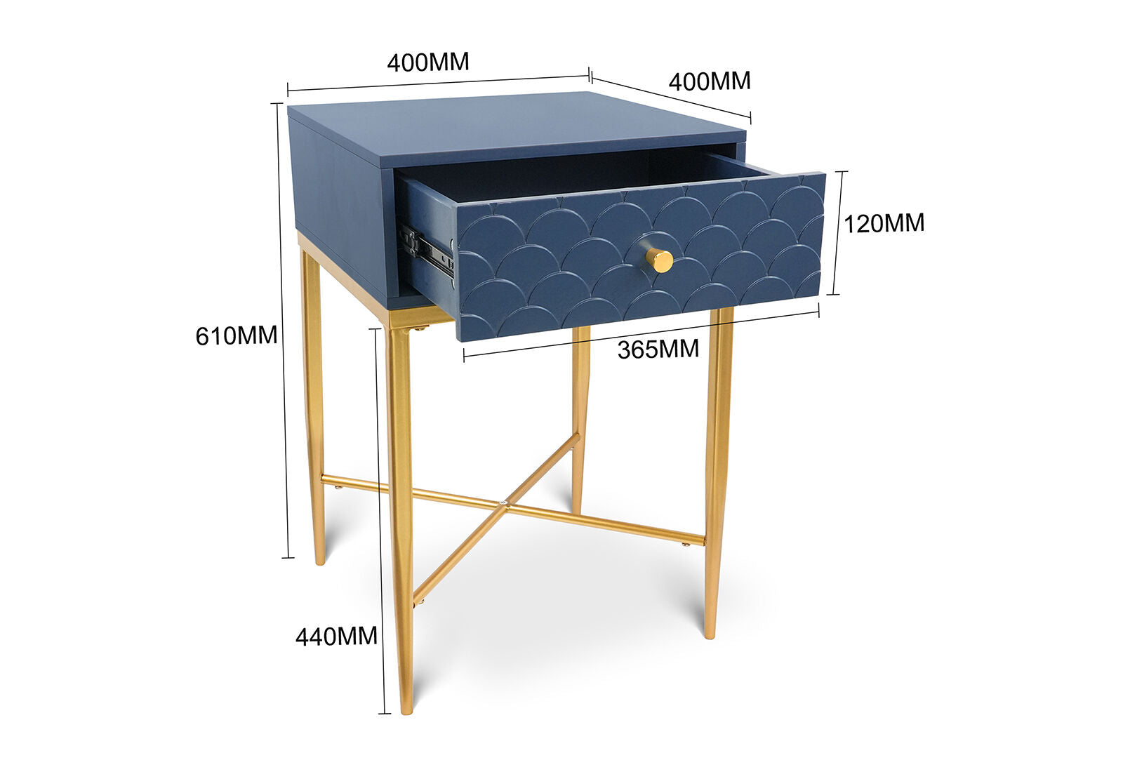 PRATT 1 DRAWER BEDSIDE BLUE/GOLD