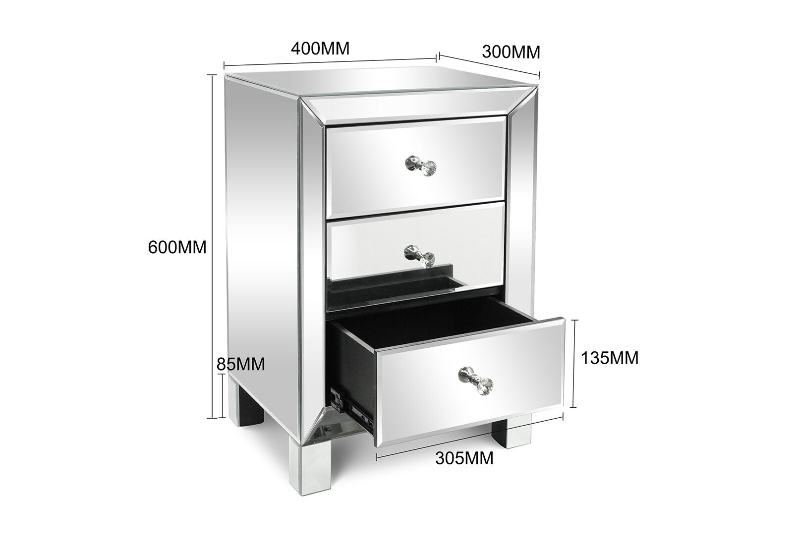 SAN ROQUE 3 DRAWER BEDSIDE SILVER