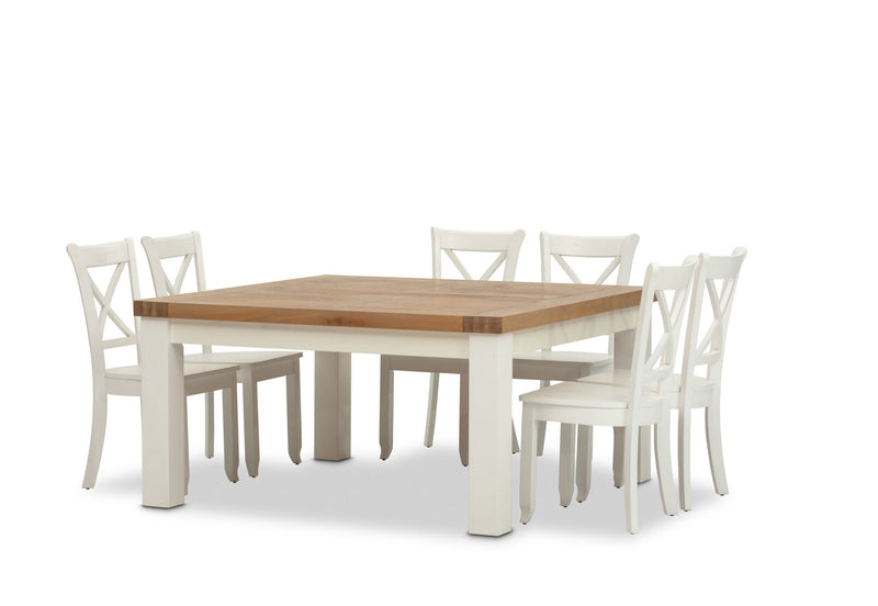 NORMANDY 9 PIECE DINING SUITE WITH CLOUDS DINING CHAIRS. WHITE/OAK