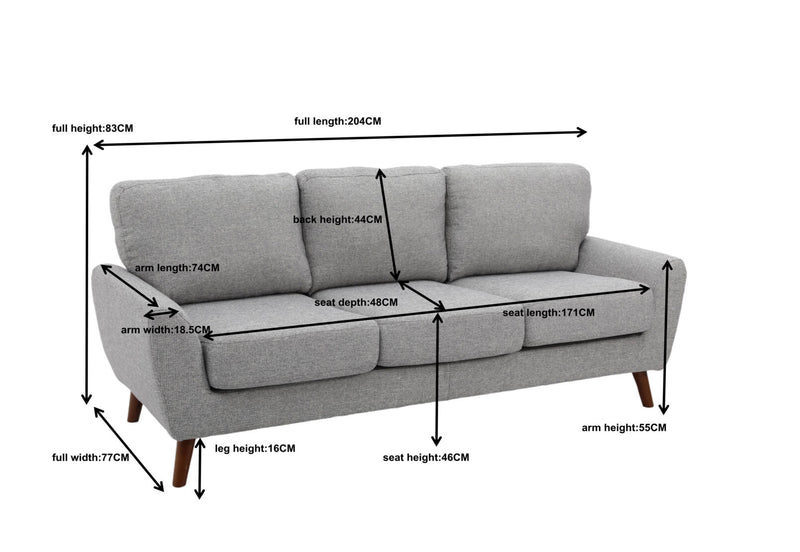 GRAHAM 3 SEAT SOFA GREY
