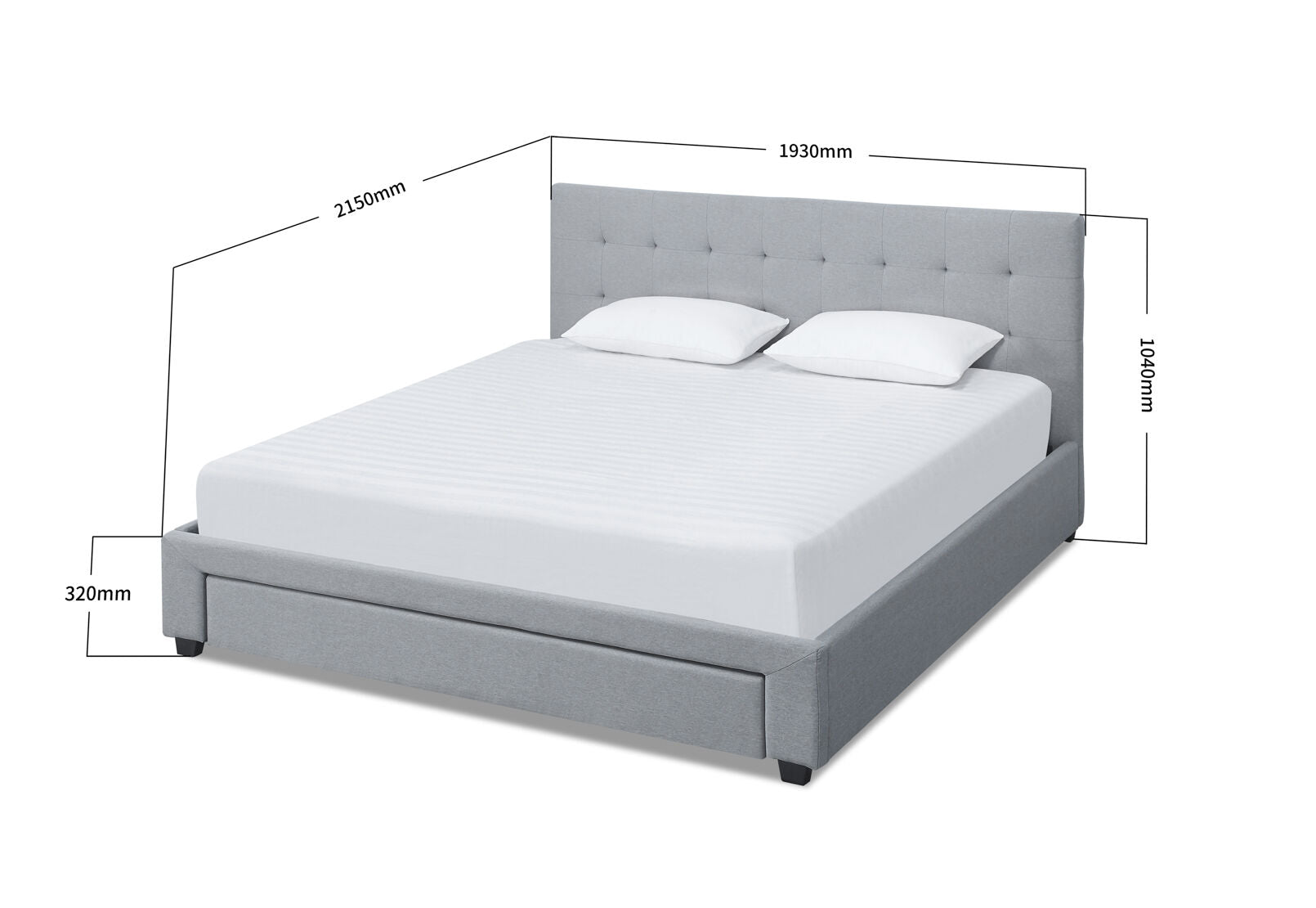 SOUTHAMPTON KING BED WITH DRAWER LIGHT GREY
