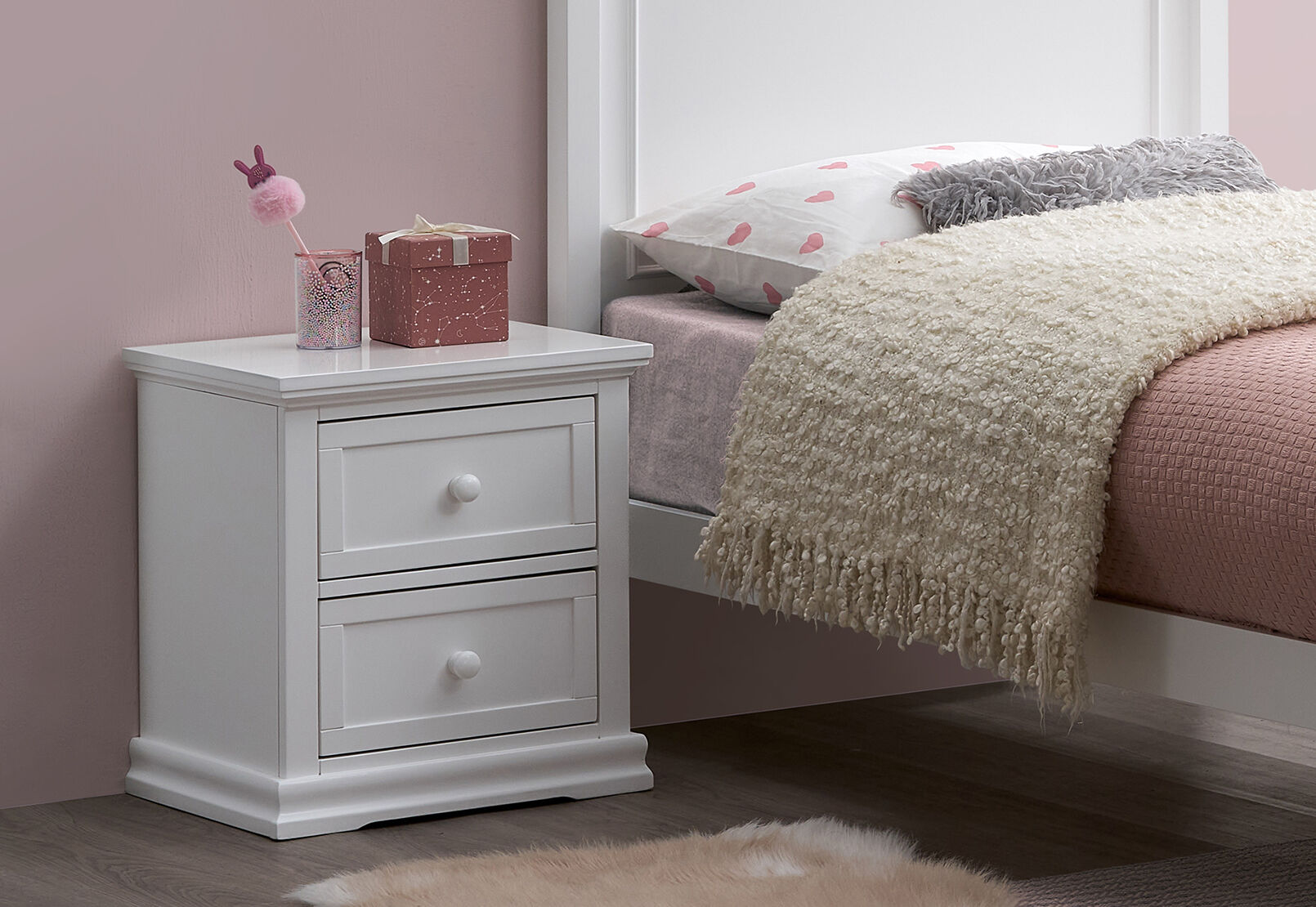 IZADORA 2 DRAWER BEDSIDE WHITE