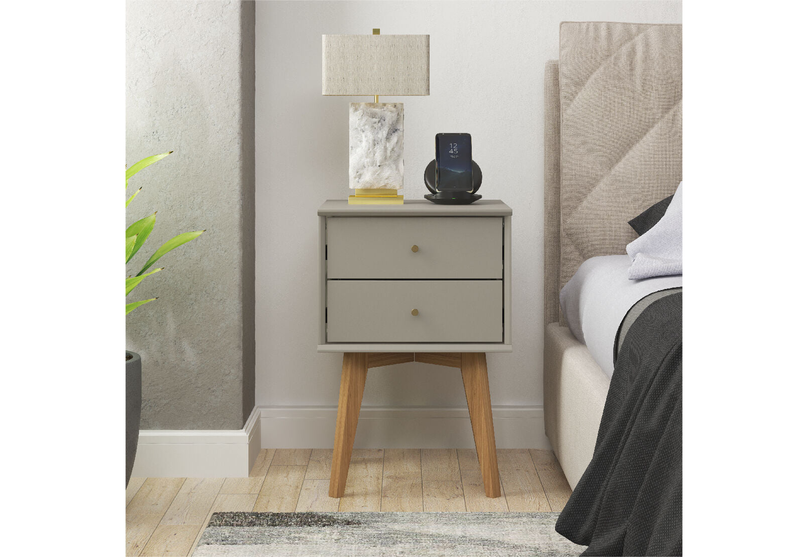 FIELDS 2 DRAWER BEDSIDE TABLE LIGHT GREY