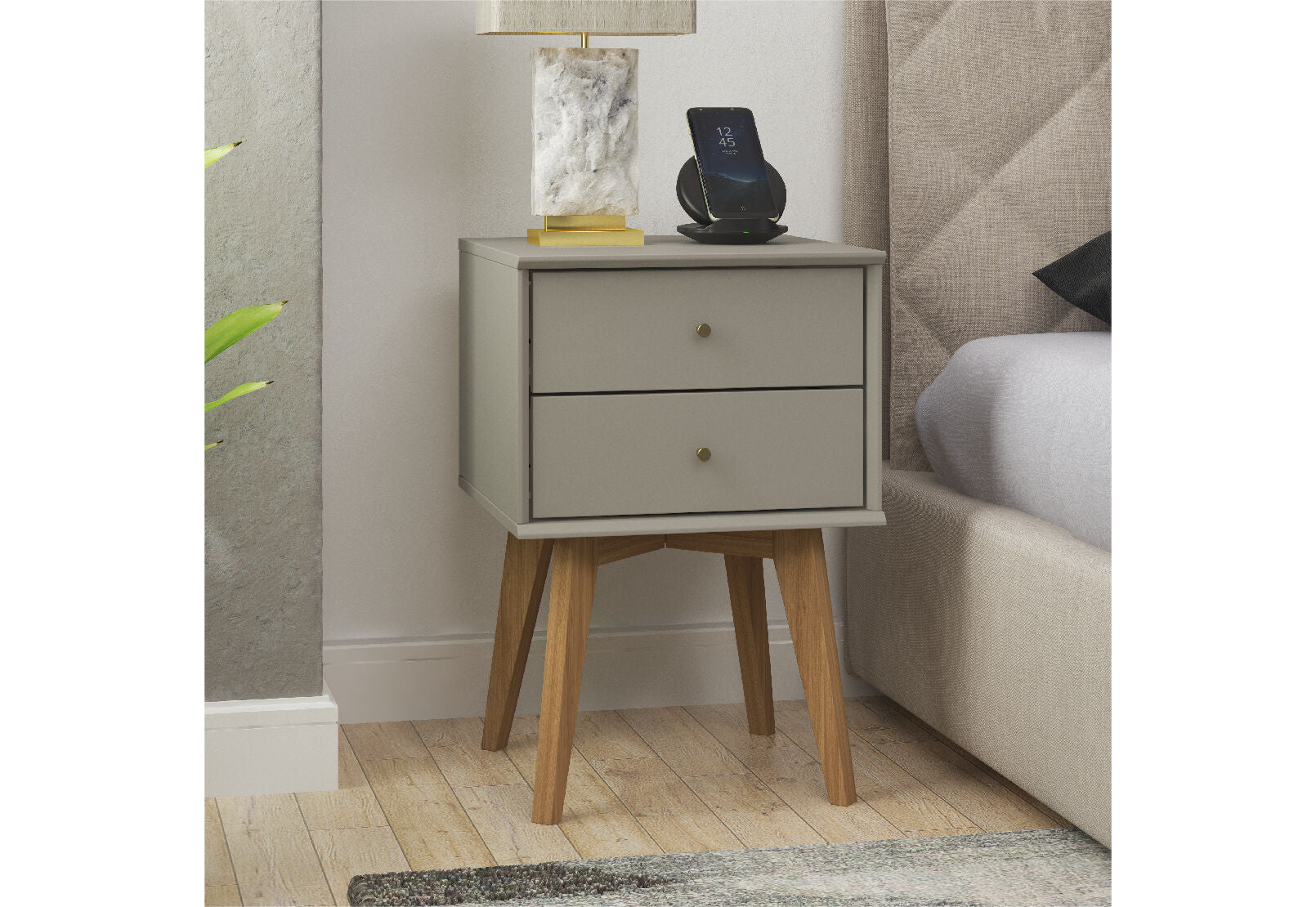 FIELDS 2 DRAWER BEDSIDE TABLE LIGHT GREY