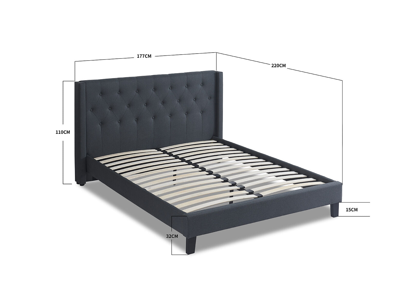CANO QUEEN BED DARK GREY