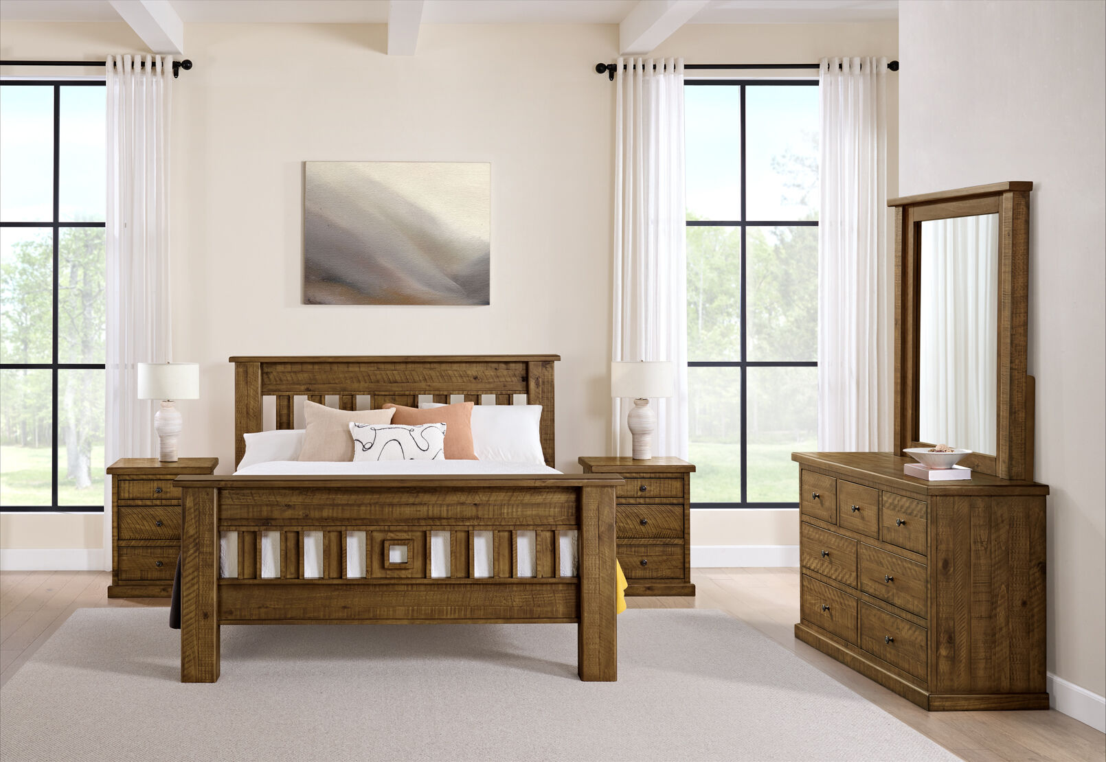 WILLOWBROOK 4 PIECE QUEEN BED DRESSER SUITE BEIGE