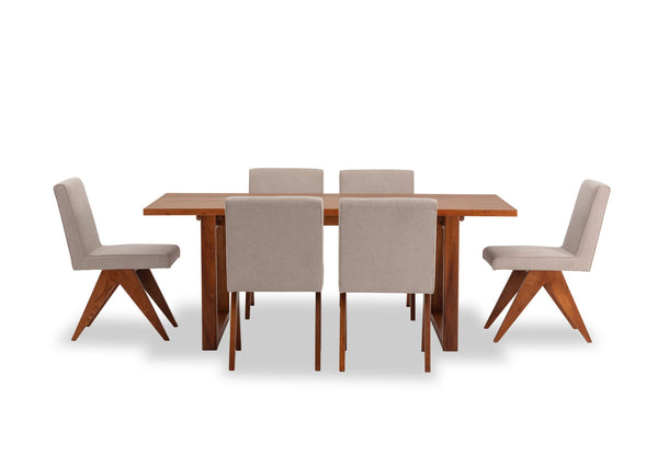CULLIN 7 PIECE DINING SUITE WITH LELAND DINING CHAIRS  BEIGE