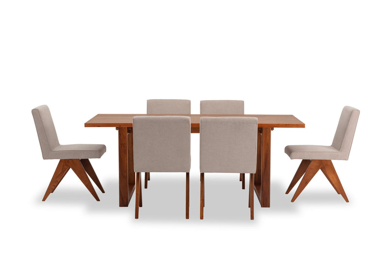 CULLIN 7 PIECE DINING SUITE WITH LELAND DINING CHAIRS  BEIGE
