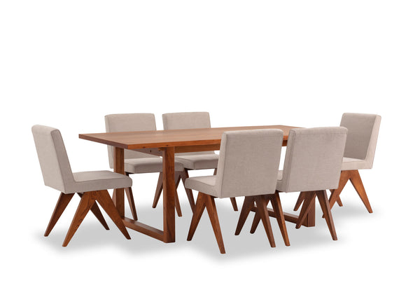CULLIN 7 PIECE DINING SUITE WITH LELAND DINING CHAIRS  BEIGE