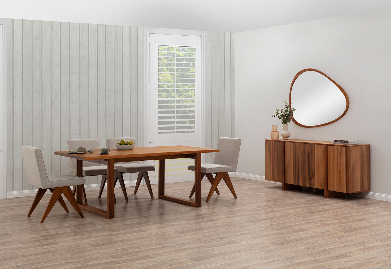 CULLIN 7 PIECE DINING SUITE WITH LELAND DINING CHAIRS  BEIGE