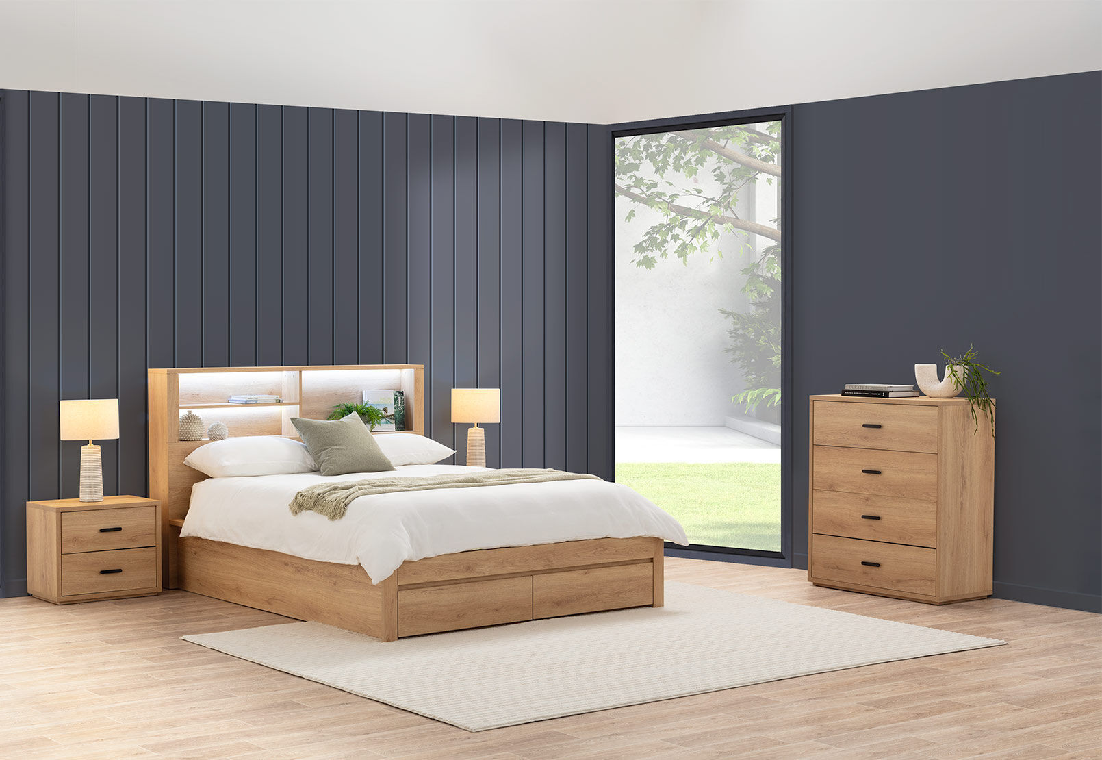 COLWYN BAY QUEEN GAS LIFT BED WITH 2 DRAWERS NATURAL