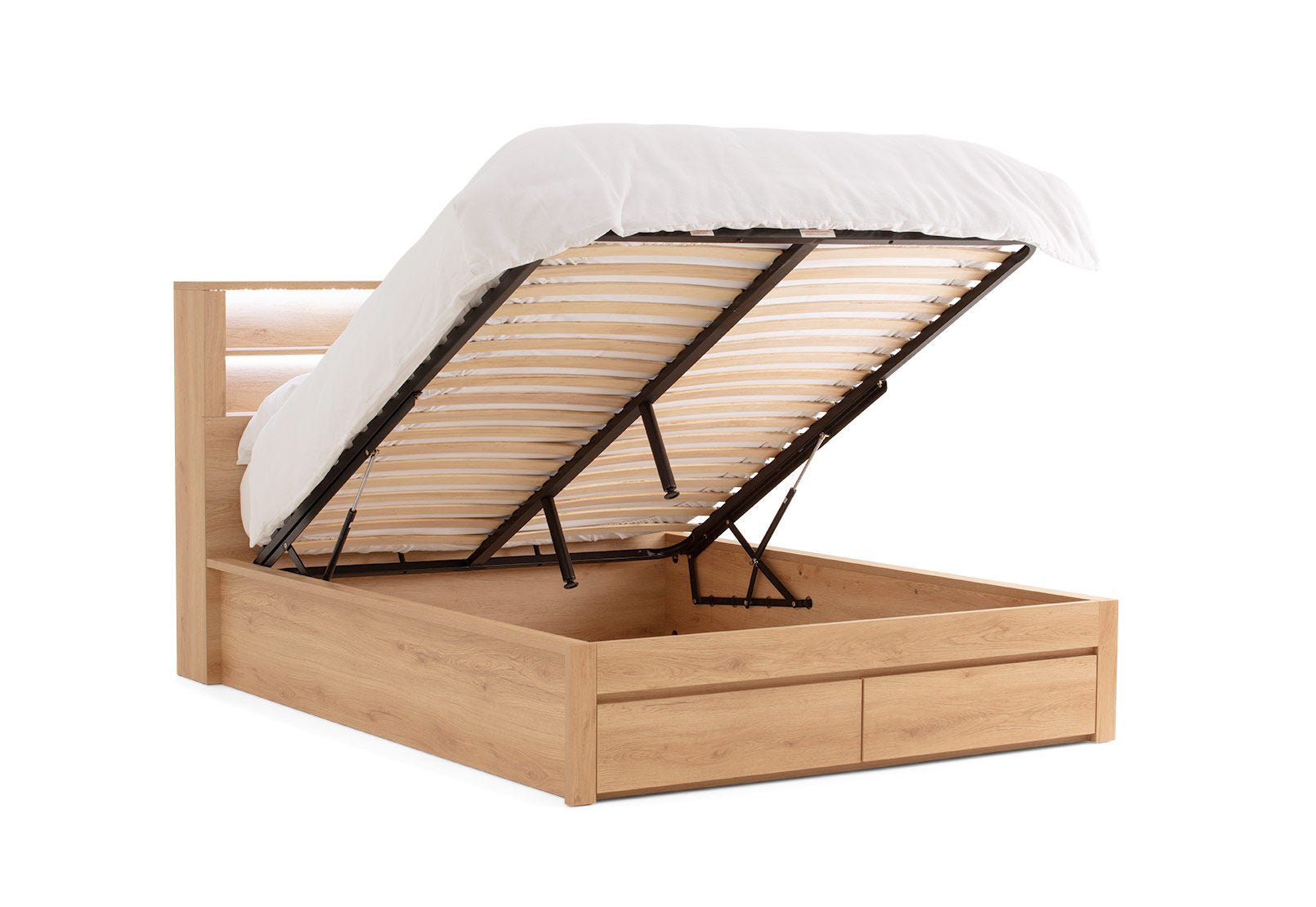 COLWYN BAY QUEEN GAS LIFT BED WITH 2 DRAWERS NATURAL