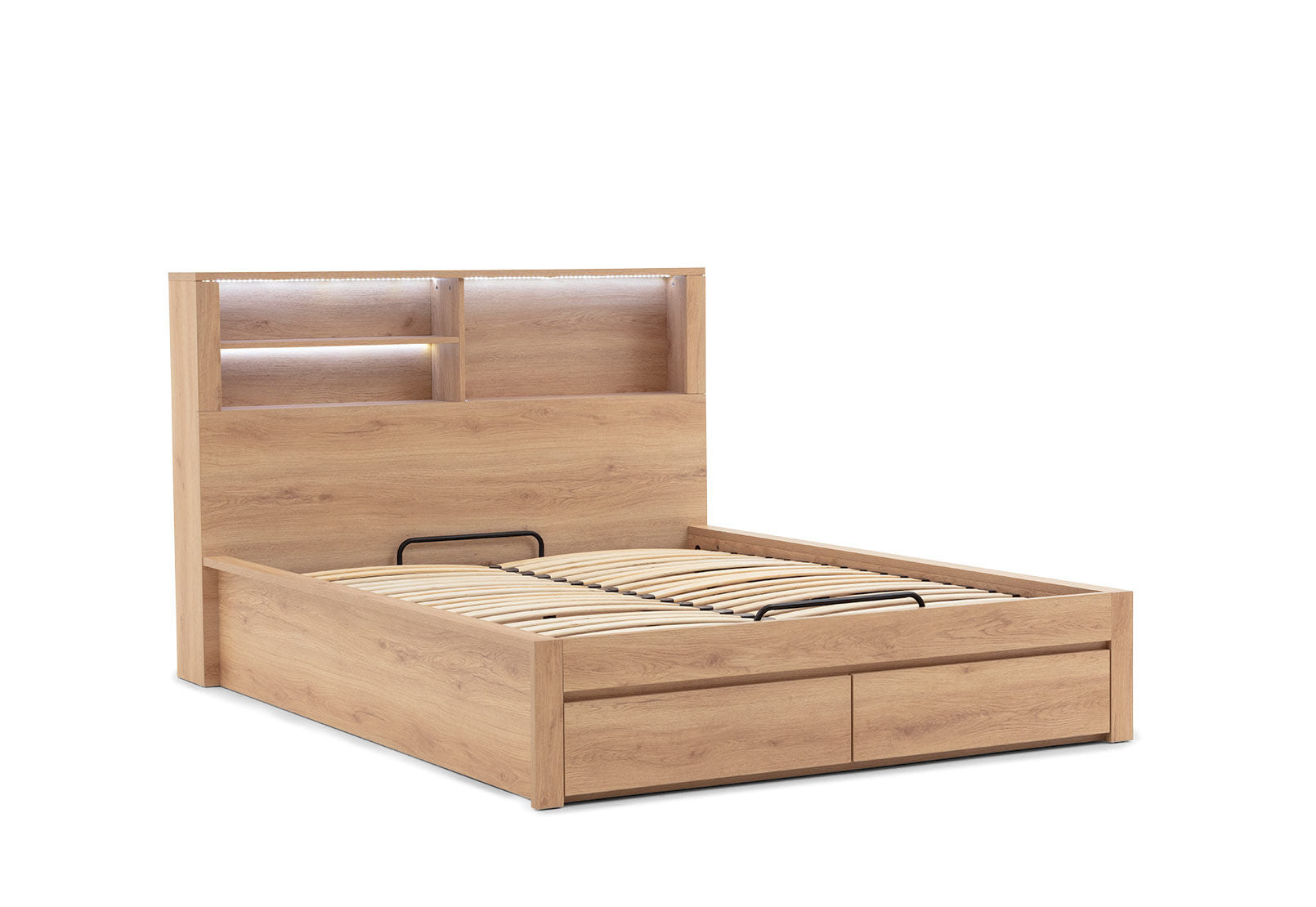 COLWYN BAY QUEEN GAS LIFT BED WITH 2 DRAWERS NATURAL