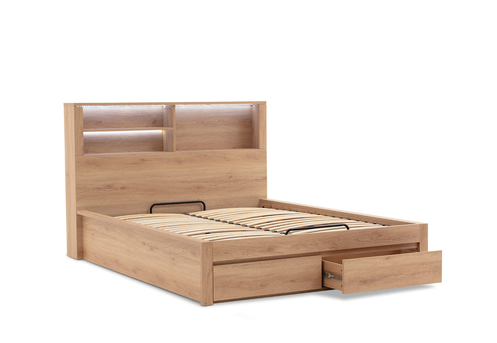 COLWYN BAY QUEEN GAS LIFT BED WITH 2 DRAWERS NATURAL