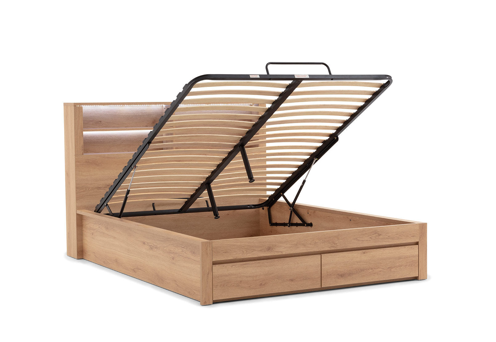 COLWYN BAY QUEEN GAS LIFT BED WITH 2 DRAWERS NATURAL