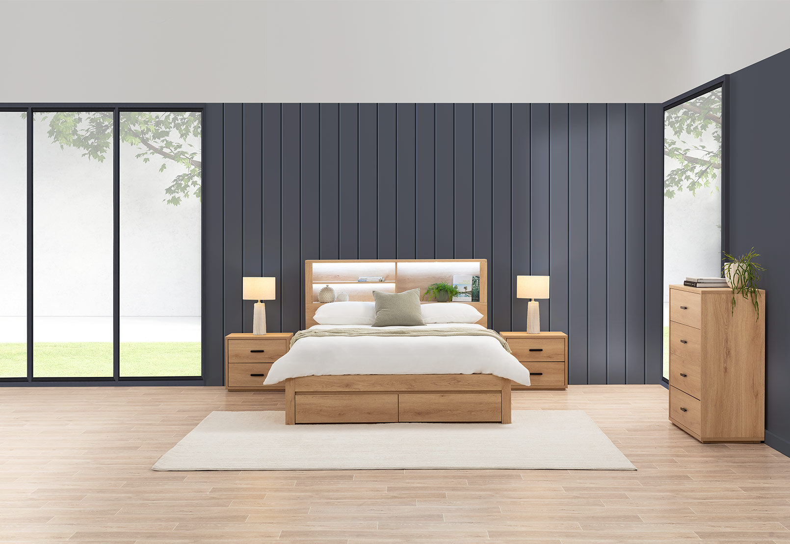 COLWYN BAY QUEEN GAS LIFT BED WITH 2 DRAWERS NATURAL