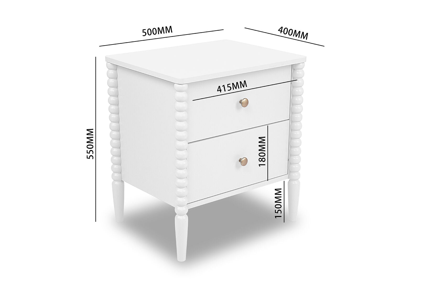 PORDENONE 2 DRAWER BEDSIDE WHITE