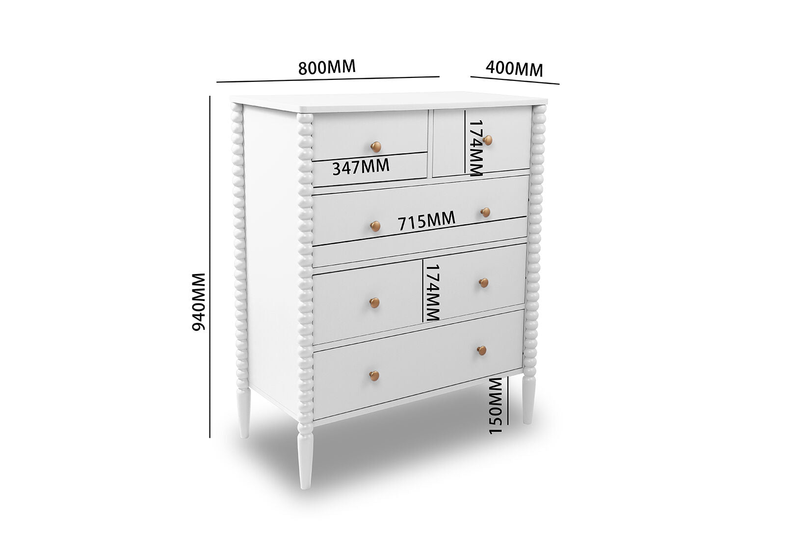 PORDENONE 5 DRAWER TALL CHEST WHITE