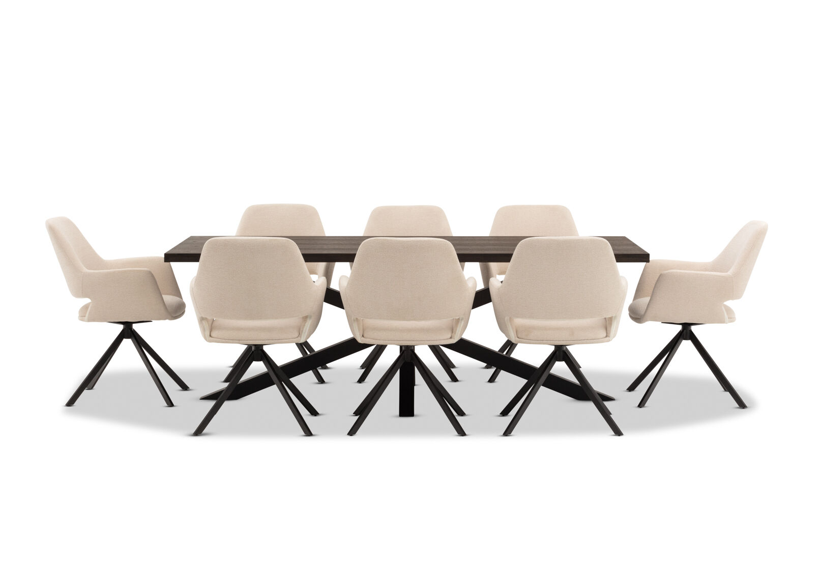 ALDERGROVE 9 PIECE DINING SUITE WITH LORCAN DINING CHAIRS WALNUT/CREAM