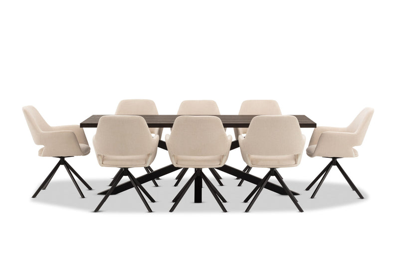 ALDERGROVE 9 PIECE DINING SUITE WITH LORCAN DINING CHAIRS WALNUT/CREAM