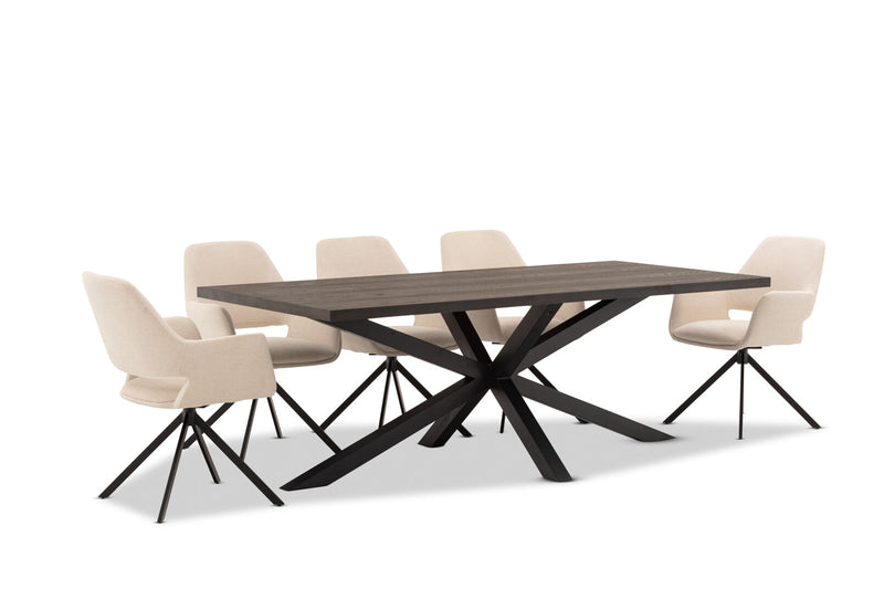 ALDERGROVE 9 PIECE DINING SUITE WITH LORCAN DINING CHAIRS WALNUT/CREAM