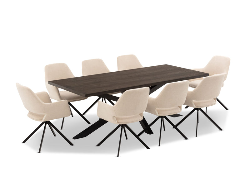 ALDERGROVE 9 PIECE DINING SUITE WITH LORCAN DINING CHAIRS WALNUT/CREAM