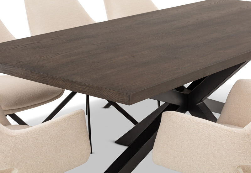 ALDERGROVE 9 PIECE DINING SUITE WITH LORCAN DINING CHAIRS WALNUT/CREAM