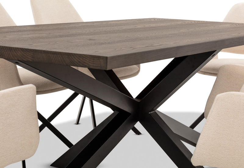 ALDERGROVE 9 PIECE DINING SUITE WITH LORCAN DINING CHAIRS WALNUT/CREAM