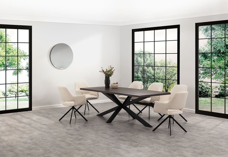 ALDERGROVE 9 PIECE DINING SUITE WITH LORCAN DINING CHAIRS WALNUT/CREAM