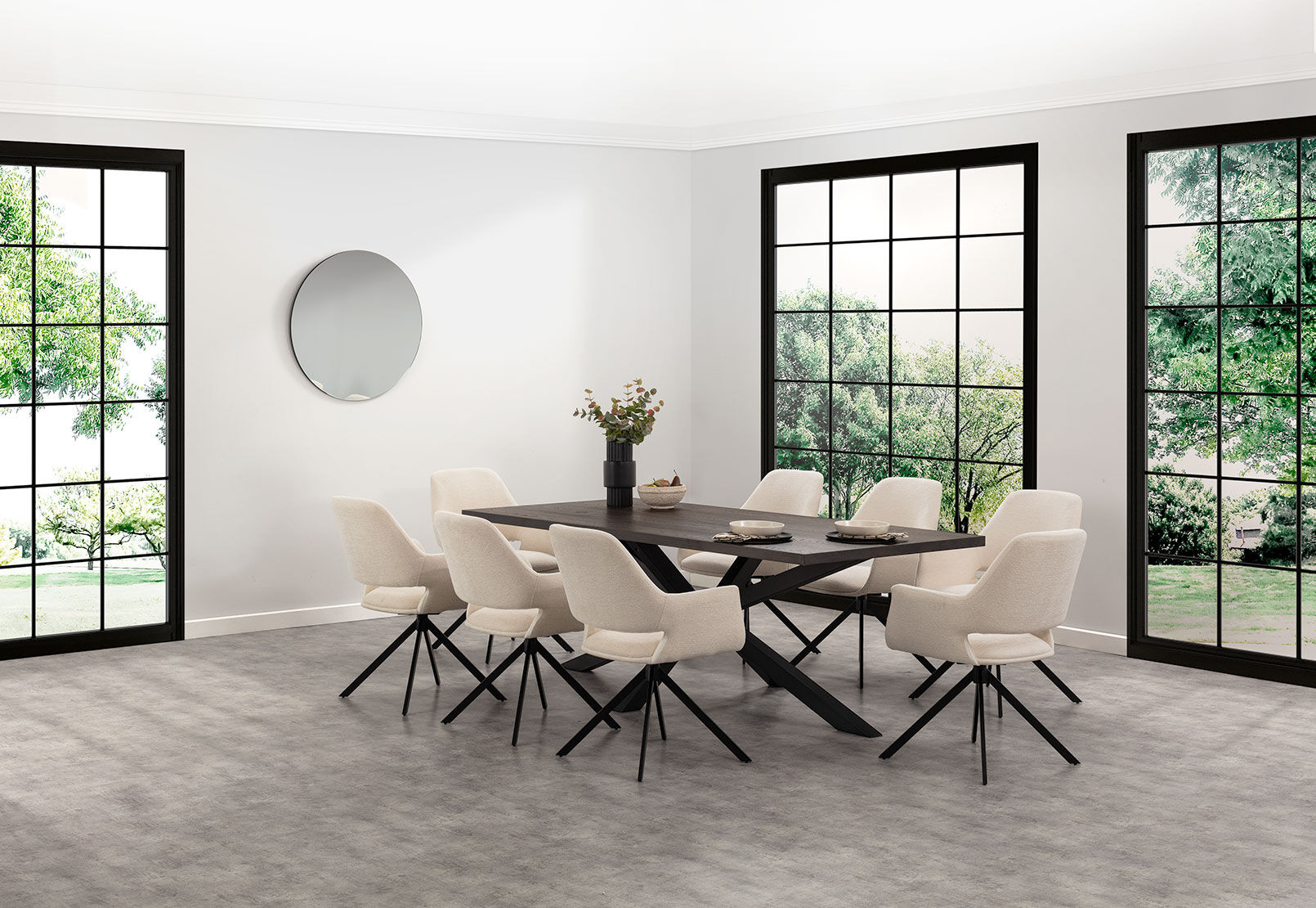 ALDERGROVE 9 PIECE DINING SUITE WITH LORCAN DINING CHAIRS WALNUT/CREAM