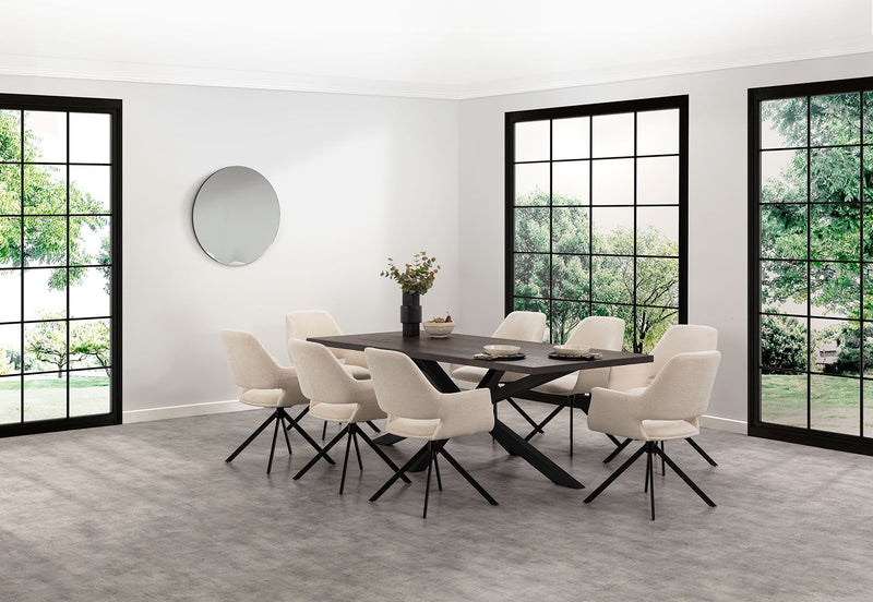 ALDERGROVE 9 PIECE DINING SUITE WITH LORCAN DINING CHAIRS WALNUT/CREAM