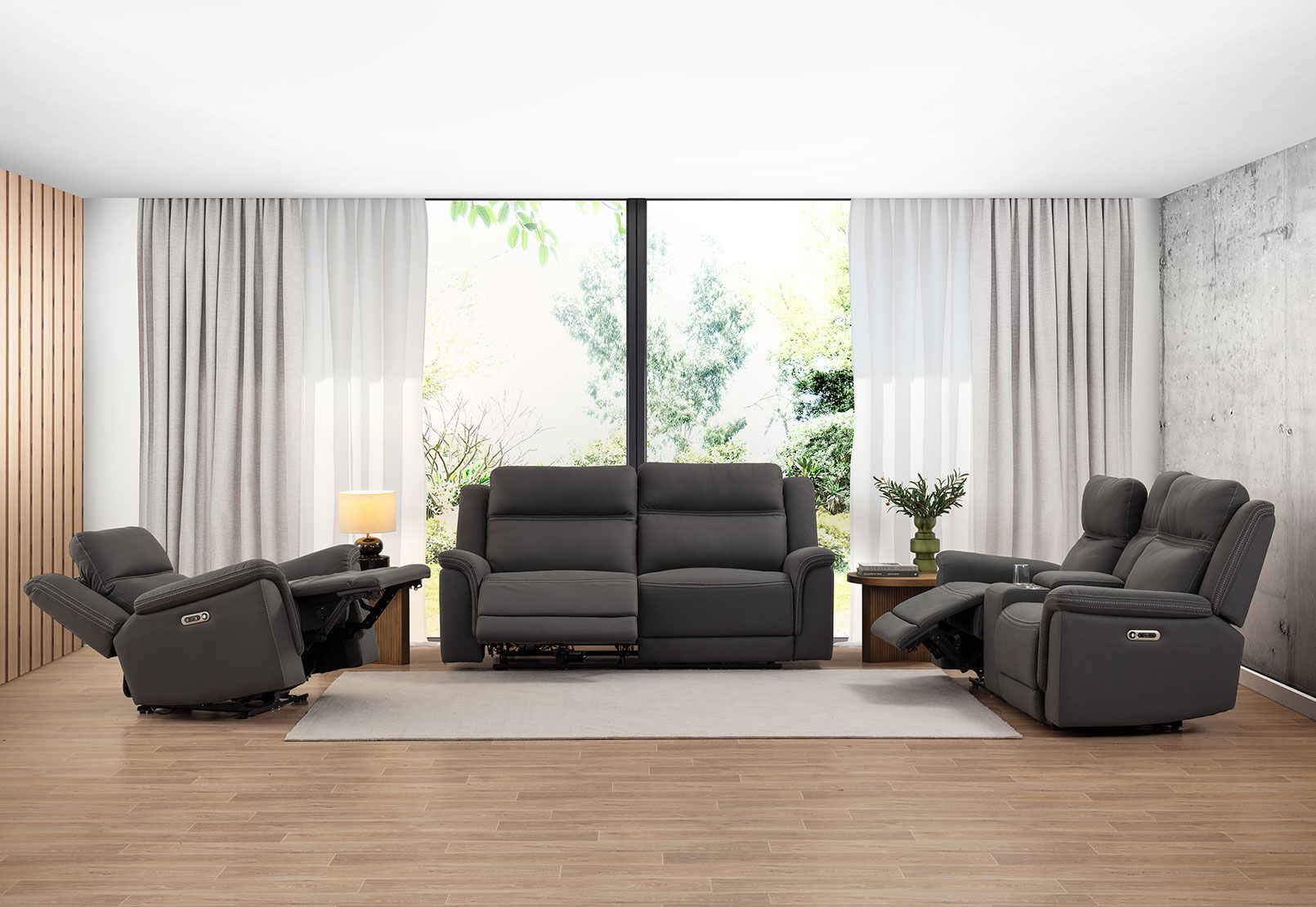 WOLFGANG FABRIC 2.5 SEATER ELECTRIC RECLINER STEEL