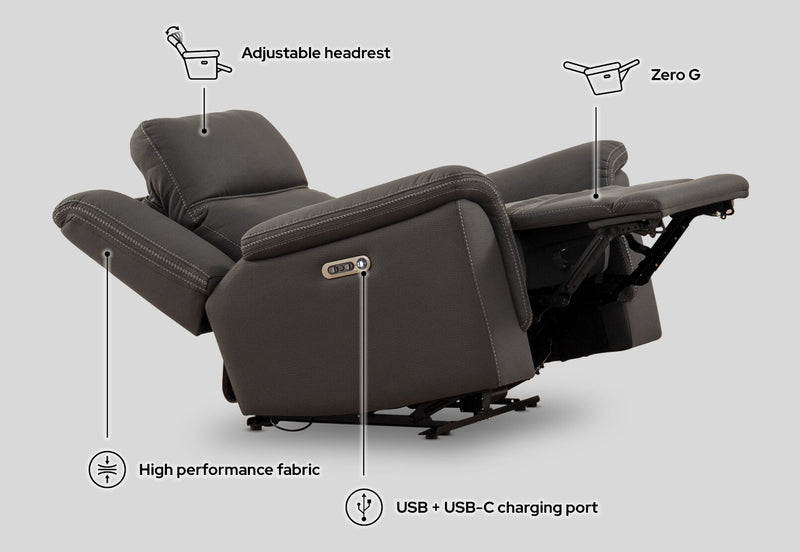 WOLFGANG FABRIC 2.5 SEATER ELECTRIC RECLINER LIGHT GREY