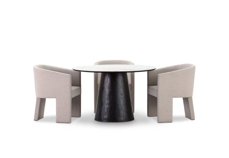 THANOS 5 PIECE CERAMIC DINING SUITE WITH ALICANTE DINING CHAIRS. MARBLE/BEIGE