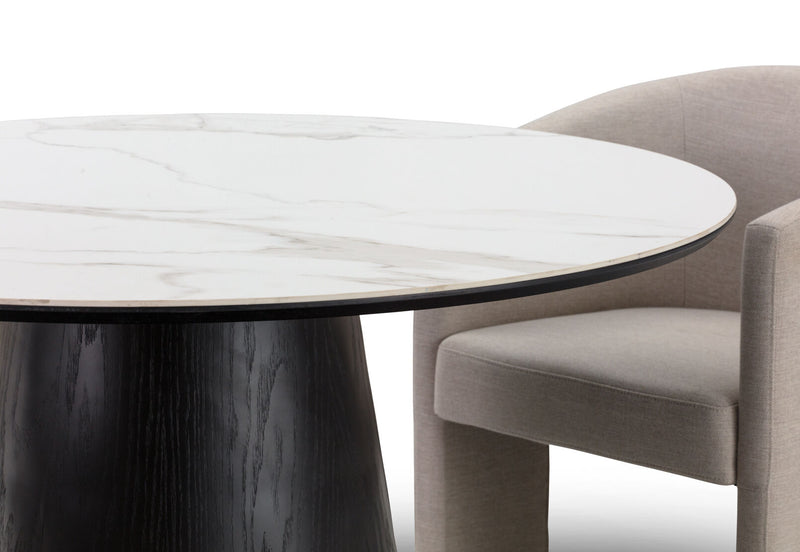 THANOS 5 PIECE CERAMIC DINING SUITE WITH ALICANTE DINING CHAIRS. MARBLE/BEIGE