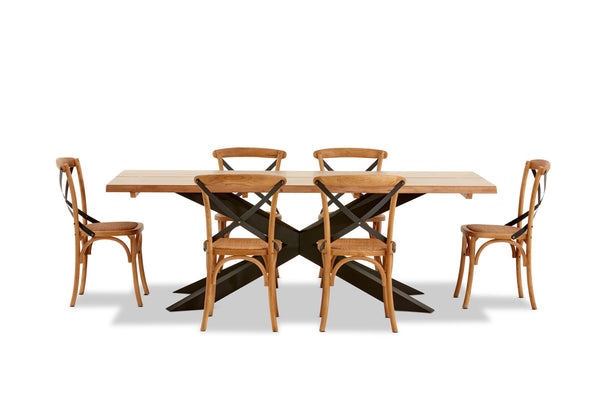 EVENDALE 7 PIECE DINING SUITE WITH AVANTEE DINING CHAIRS.  NATURAL