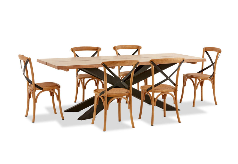 EVENDALE 7 PIECE DINING SUITE WITH AVANTEE DINING CHAIRS.  NATURAL