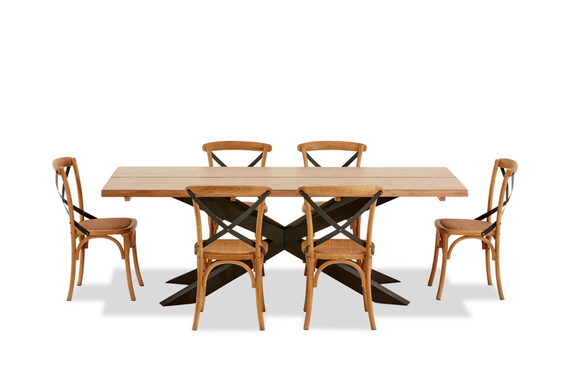 EVENDALE 7 PIECE DINING SUITE WITH AVANTEE DINING CHAIRS.  NATURAL