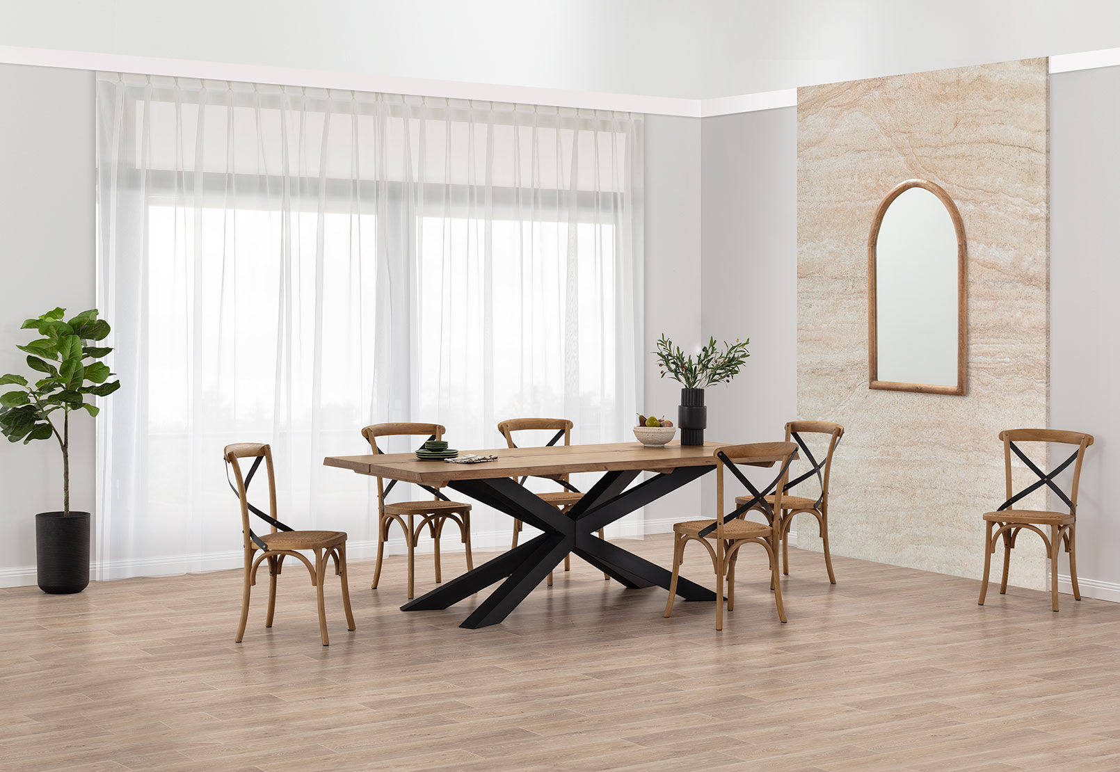 EVENDALE 7 PIECE DINING SUITE WITH AVANTEE DINING CHAIRS.  NATURAL