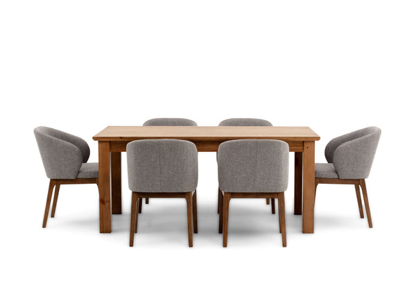 HELMOND 7 PIECE DINING SUITE WITH WESTLEY DINING CHAIRS  RUSTIC PINE