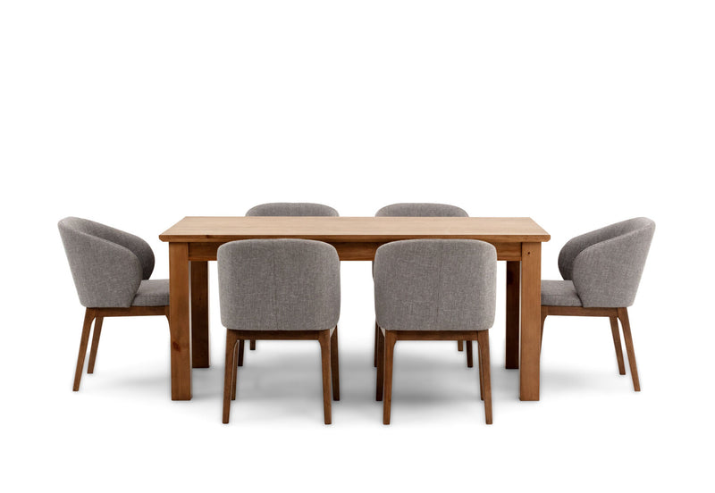 HELMOND 7 PIECE DINING SUITE WITH WESTLEY DINING CHAIRS  RUSTIC PINE